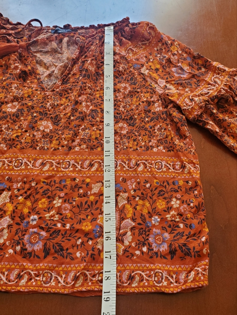 American Eagle Rust Orange Floral Peasant Blouse Size XS - Picture 7 of 7